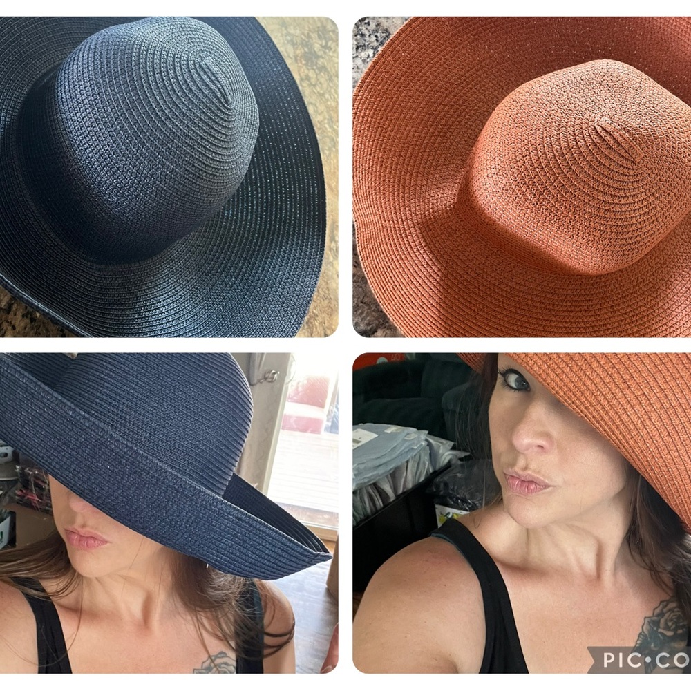 NWT Pretty Persuasions RUST/NAVY Women's Big Brim Paper Braid Hat Summer Hepburn